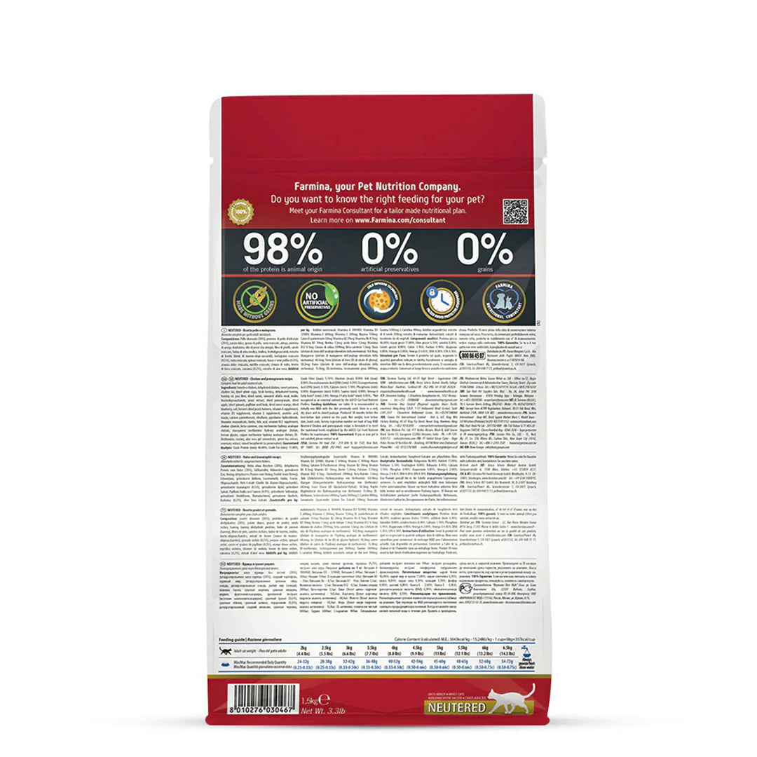 Farmina N&D Grain Free Prime Chicken & Pomegranate Dry Cat Food - All Breed Neutered Adult - 1.5kg