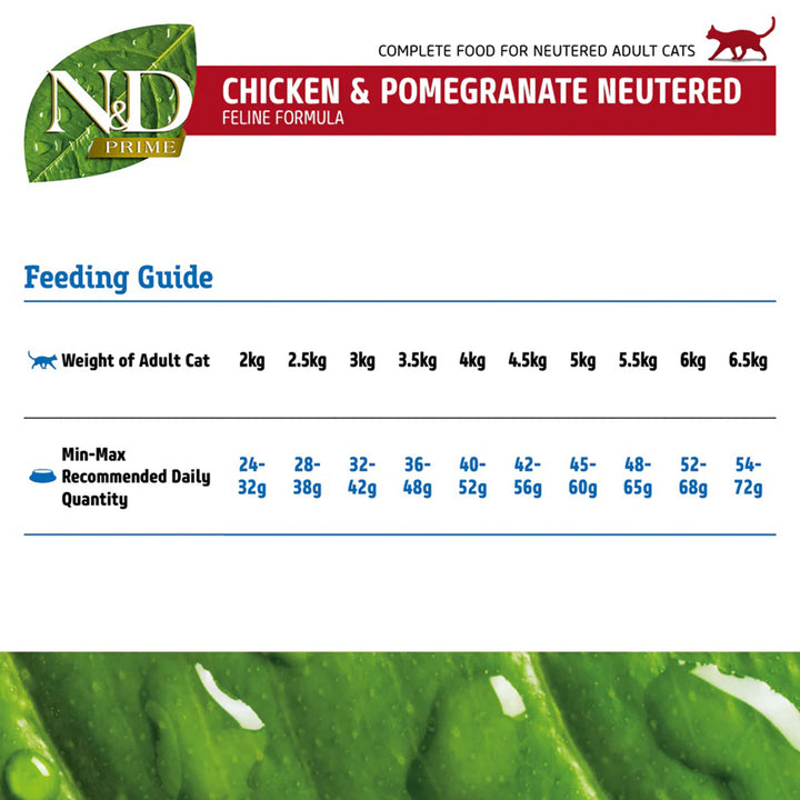 Farmina N&D Grain Free Prime Chicken & Pomegranate Dry Cat Food - All Breed Neutered Adult - 1.5kg