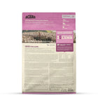 Back of Acana grass-fed lamb dog food bag with detailed ingredients and zigly branding.