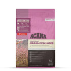 Zigly ACANA Grass-Fed Lamb dry dog food bag with purple floral design, premium pet nutrition