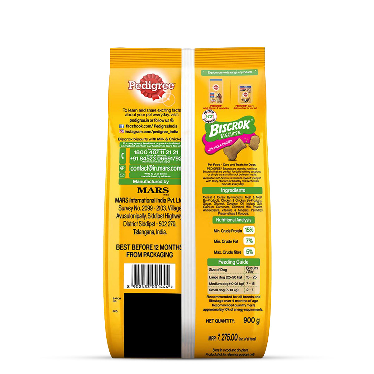Pedigree Biscrok Milk & Chicken Flavor Dog Biscuits - 900g