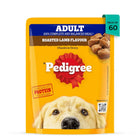 Zigly Pedigree adult dog food roasted lamb flavour, 60 pack, yellow pouch with dog image