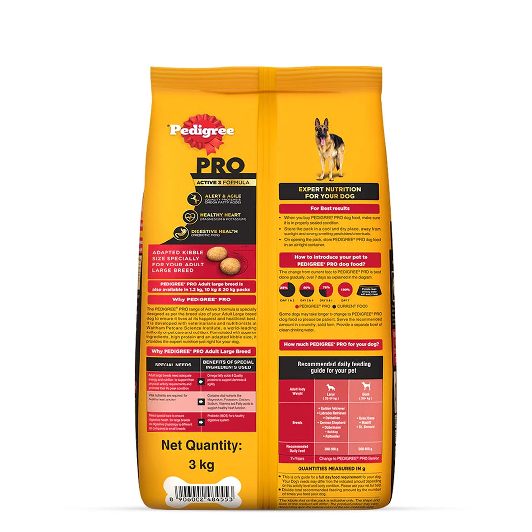 Pedigree PRO Expert Nutrition Active Adult Large Breed Dry Dog Food (18 Months Onwards) - 3kg