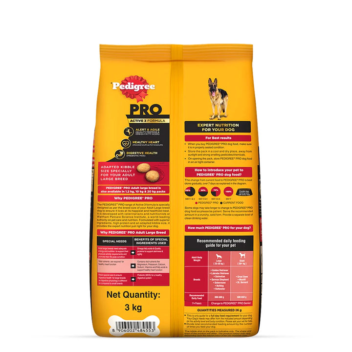 Pedigree PRO Expert Nutrition Active Adult Large Breed Dry Dog Food (18 Months Onwards) - 3kg
