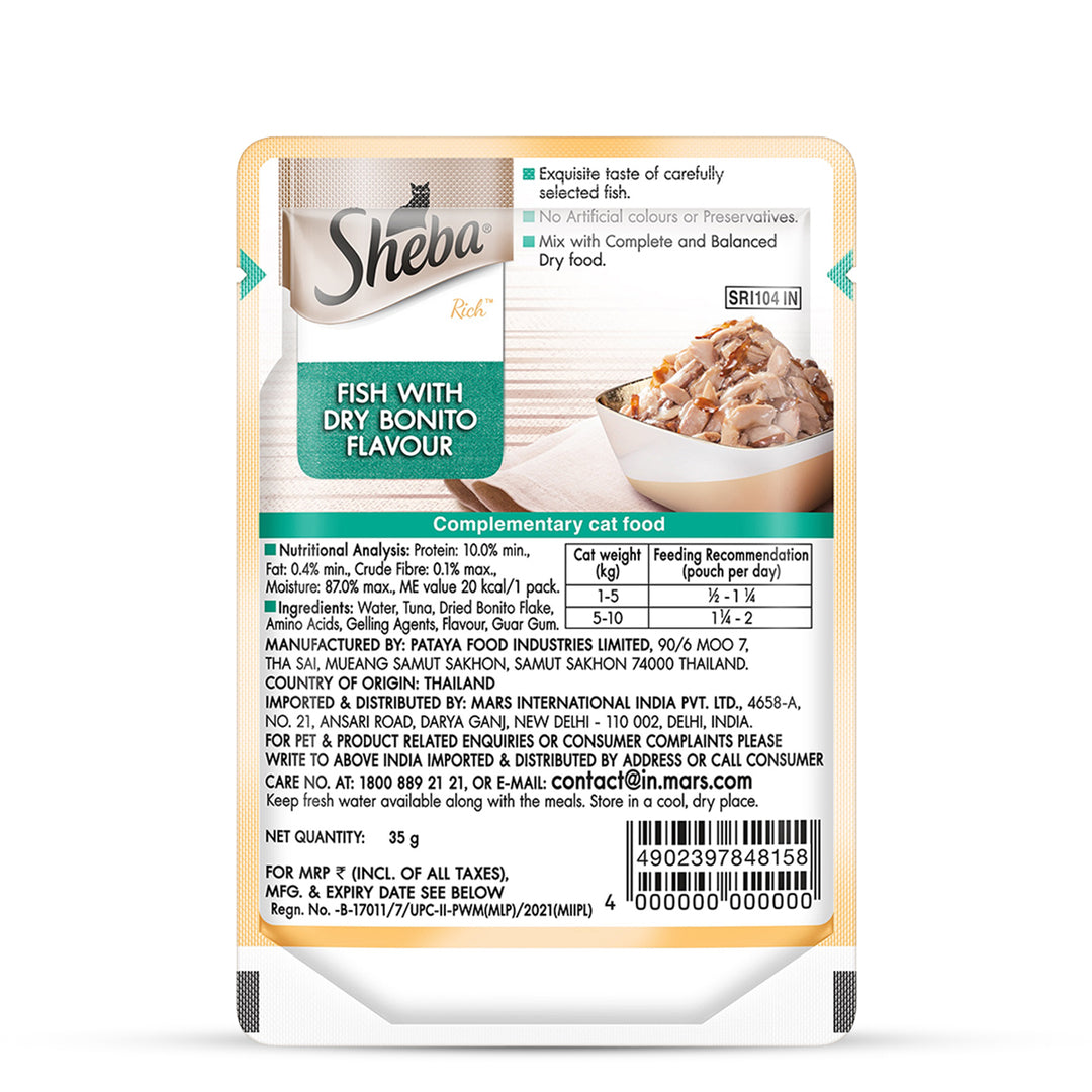 Sheba Rich Fish with Dry Bonito Flake Premium Wet Cat Food - All Breed Adult - 35g