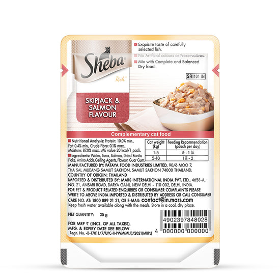 Sheba Rich Fish Mix (Skipjack & Salmon) Premium Wet Cat Food - All Breed Adult - 35g