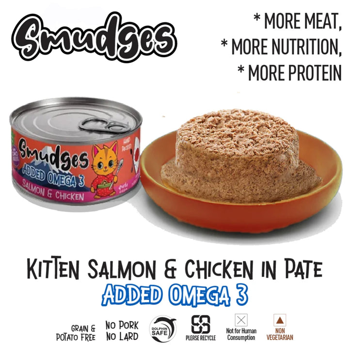 Smudges Salmon Pate Mixed with Shredded Chicken Wet Cat Food - All Breed Kitten - 60g
