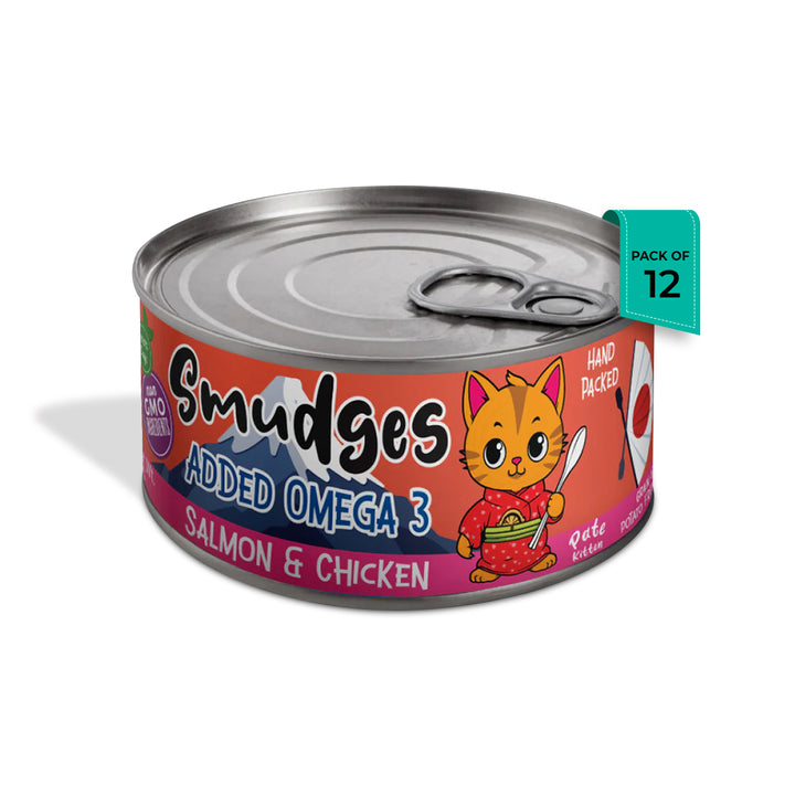 Smudges Salmon Pate Mixed with Shredded Chicken Wet Cat Food - All Breed Kitten - 60g