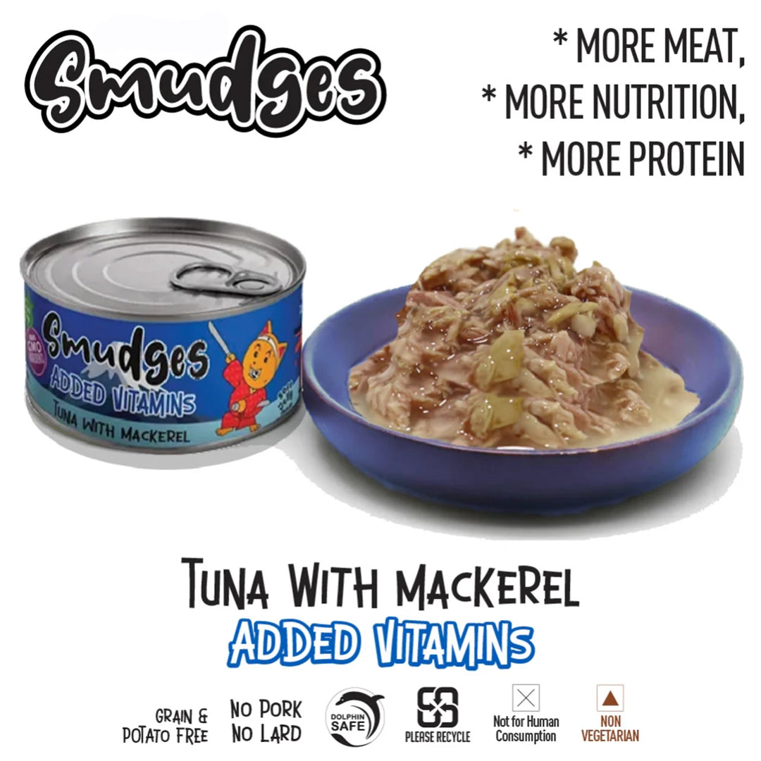 Smudges Adult Cat Tuna Flakes With Mackerel in Soft Jelly - 80g