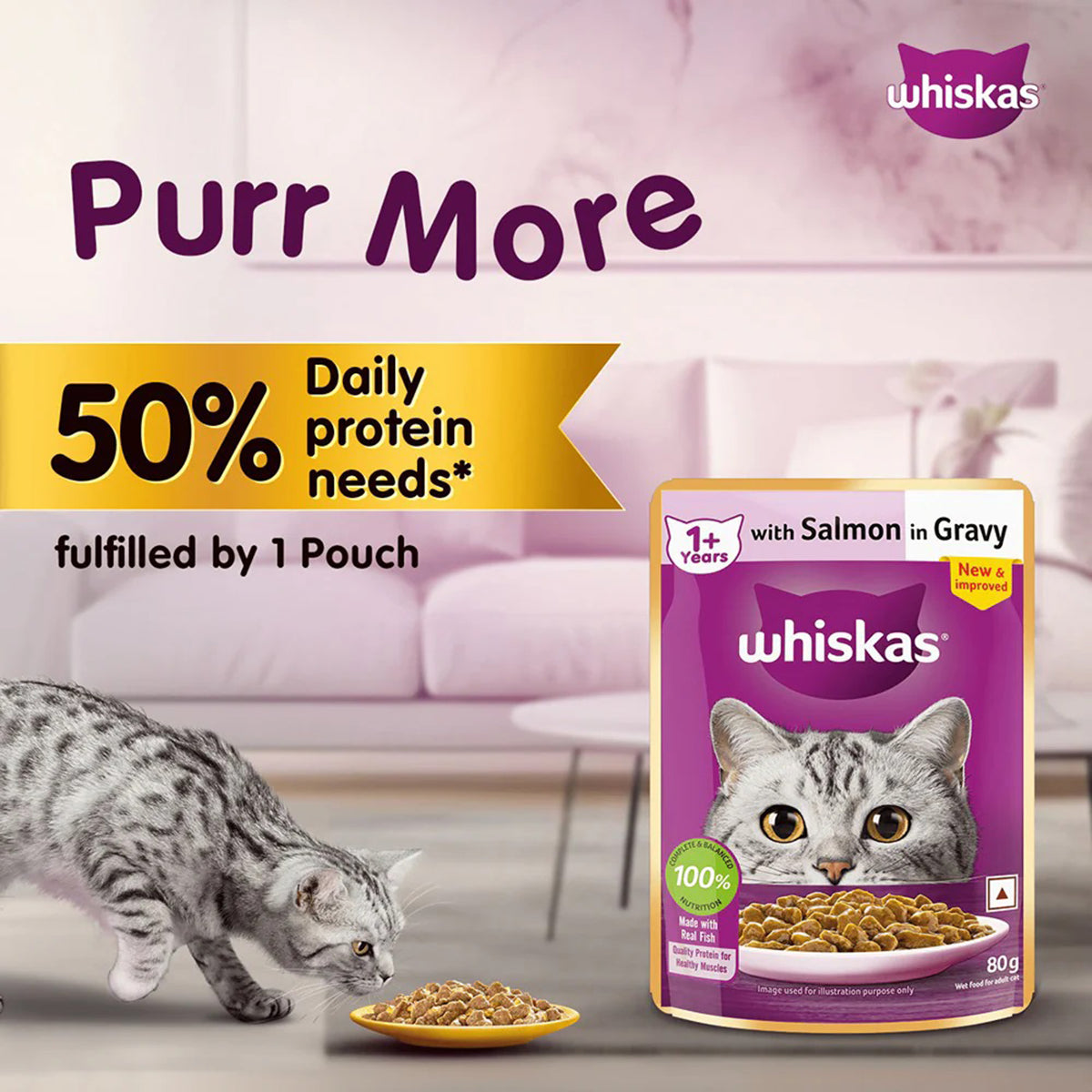 Whiskas Adult Salmon In Gravy Wet Cat Food - 80g