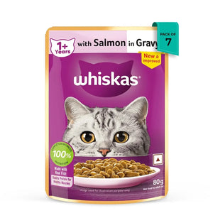 Whiskas Adult Salmon in Gravy Wet Cat Food 80g pouch available at Zigly