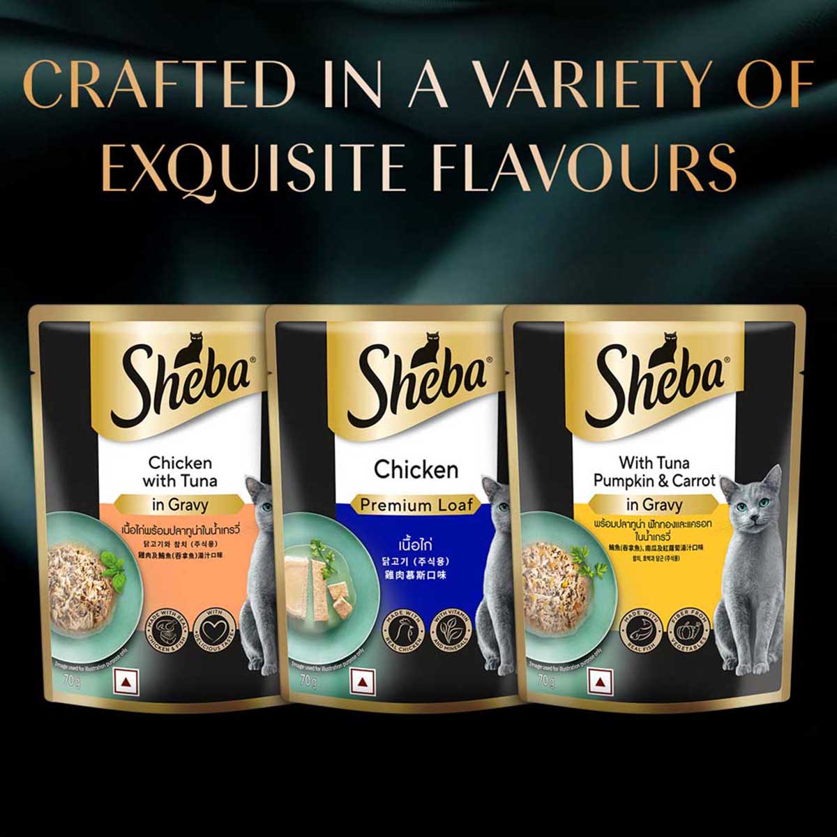 Sheba Rich Premium Chicken With Tuna In Gravy Fine Wet Cat Food - All Breed Adult (+1 Year) - 70g