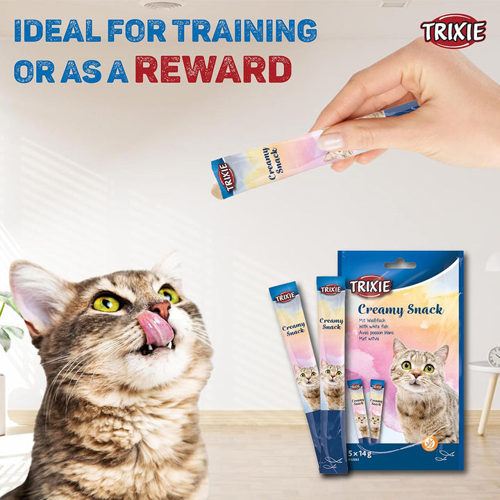 Trixie Creamy Snack With White Fish Cat Treat - 5 × 14g