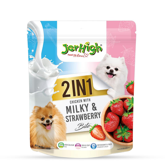 JerHigh Milk & Strawberry Bite (2In1) Dog Treat - 380g