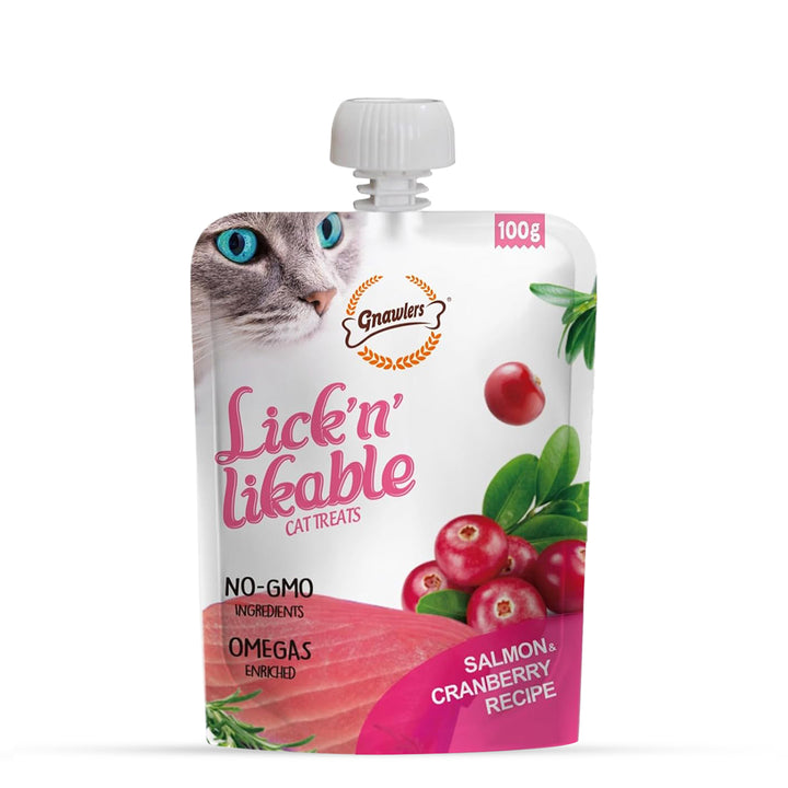 Gnawlers Lick n Lickeble Salmon Cranberry Recipe Cat Treat - 100g
