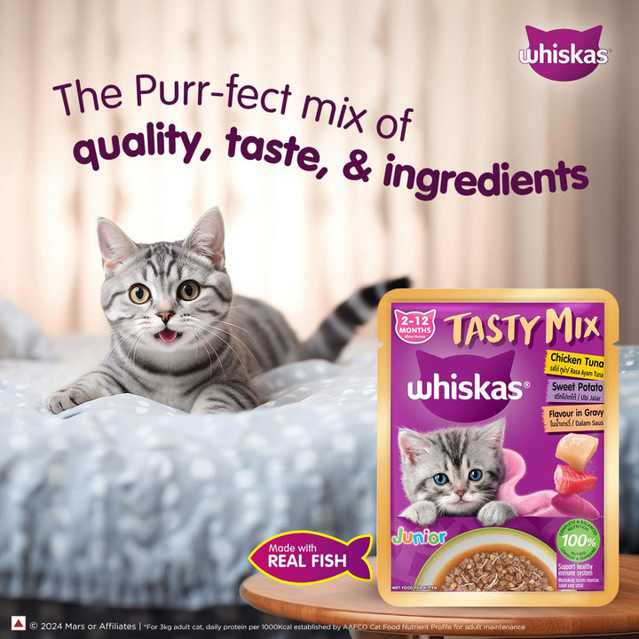 Whiskas Tasty Mix Chicken Tuna with Sweet Potato Kitten Wet Cat Food - 70g