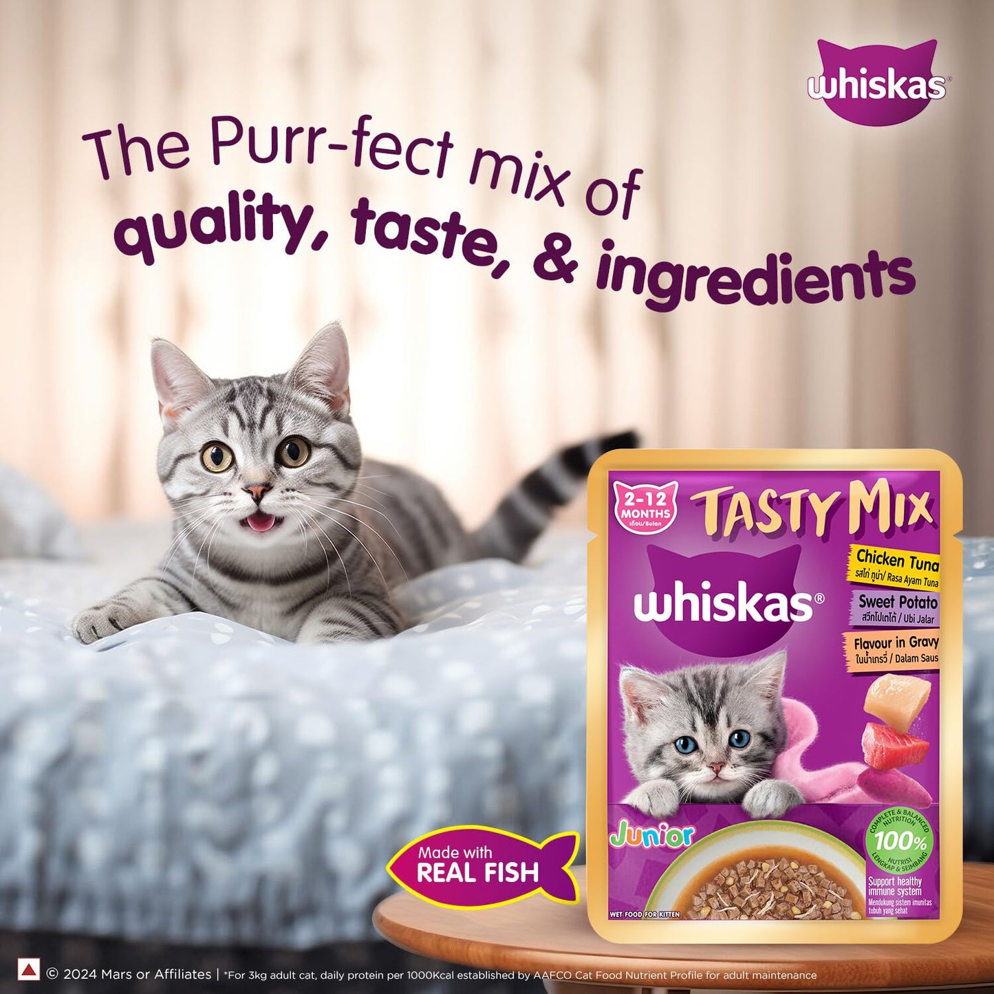 Whiskas Tasty Mix Chicken Tuna with Sweet Potato Kitten Wet Cat Food - 70g