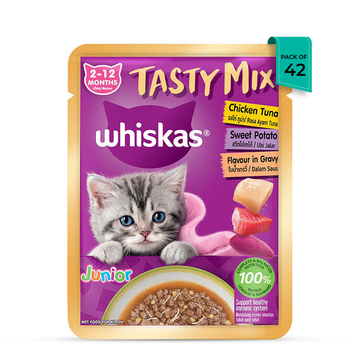 Whiskas Tasty Mix Chicken Tuna with Sweet Potato Kitten Wet Cat Food - 70g