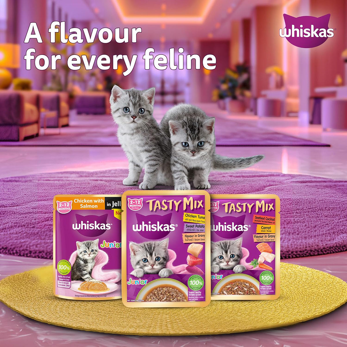 Whiskas Tasty Mix Seafood Cocktail Carrot Gravy Kitten Wet Cat Food - 70g