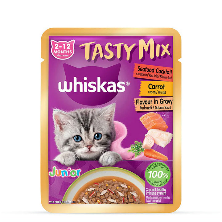 Whiskas Tasty Mix Seafood Cocktail Carrot Gravy Kitten Wet Cat Food - 70g
