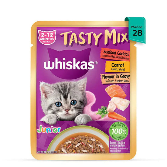 Whiskas Tasty Mix Seafood Cocktail Carrot Gravy Kitten Wet Cat Food - 70g - Zigly