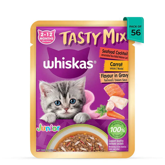 Whiskas Tasty Mix Seafood Cocktail Carrot Gravy Kitten Wet Cat Food - 70g - Zigly