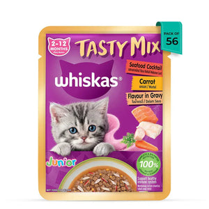 Whiskas Tasty Mix Seafood Cocktail Carrot Gravy Kitten Wet Cat Food - 70g - Zigly