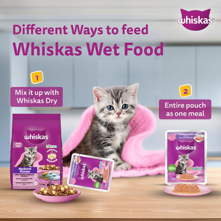 Whiskas Junior Mackerel Flavour Kitten (2-12 Months) Wet Cat Food - 70g