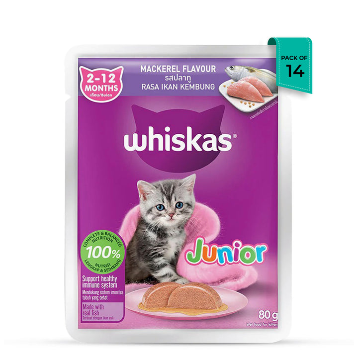 Whiskas Junior Mackerel Flavour Kitten (2-12 Months) Wet Cat Food - 70g