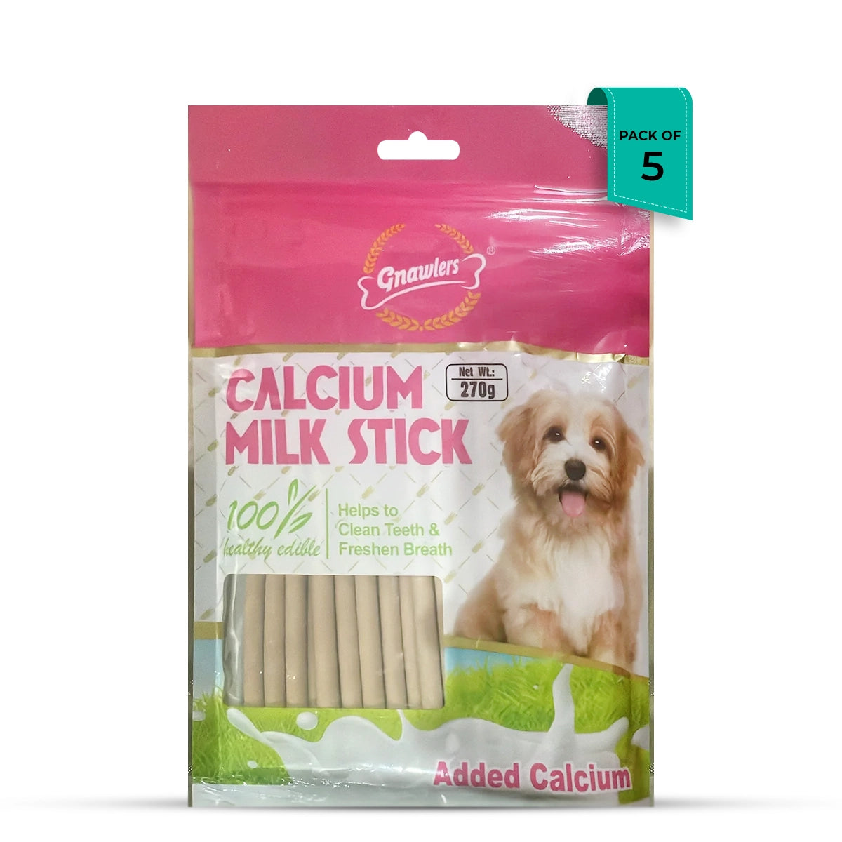 Gnawlers Calcium Milk Sticks No Meat with Added Calcium Dog Dental Treat - 270g