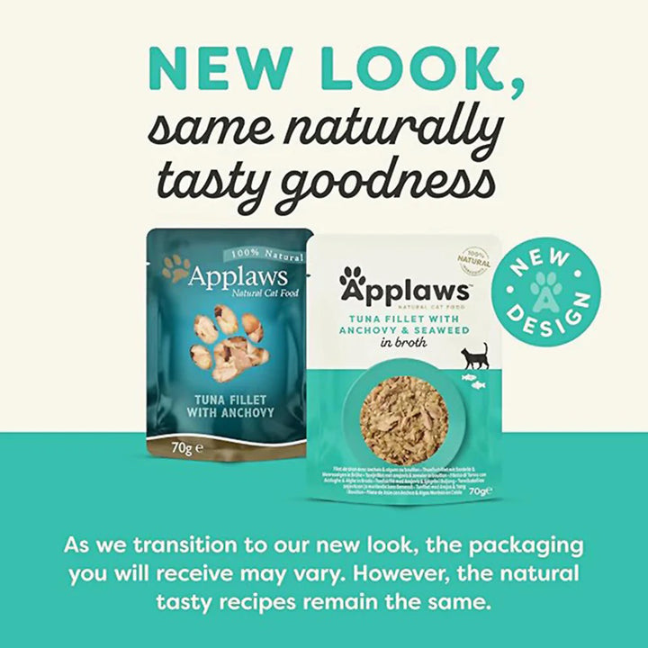 Applaws Tuna Fillet with Whole Anchovy & Seaweed Wet Cat Food - All Breeds Adult - 70g (Pack Of 12)