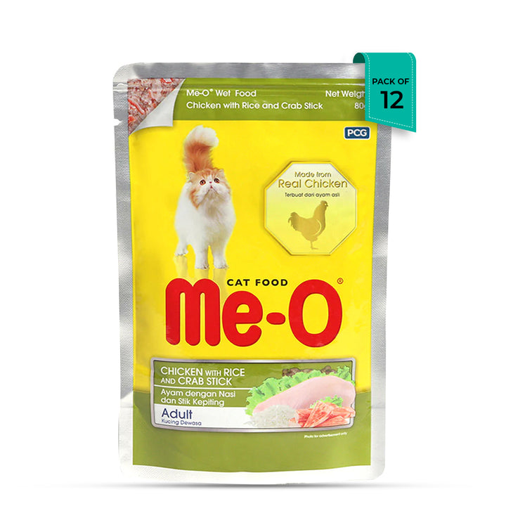 Me-O Chicken with Rice and Crab Wet Cat Food - All Breed Adult - (80g x 12 Pouches)