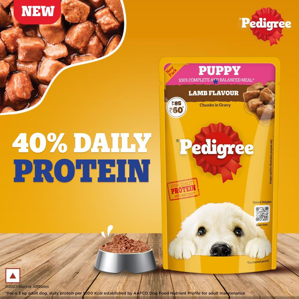 Pedigree Lamb Flavour Chunks in Gravy Puppy Wet Dog Food - 130g