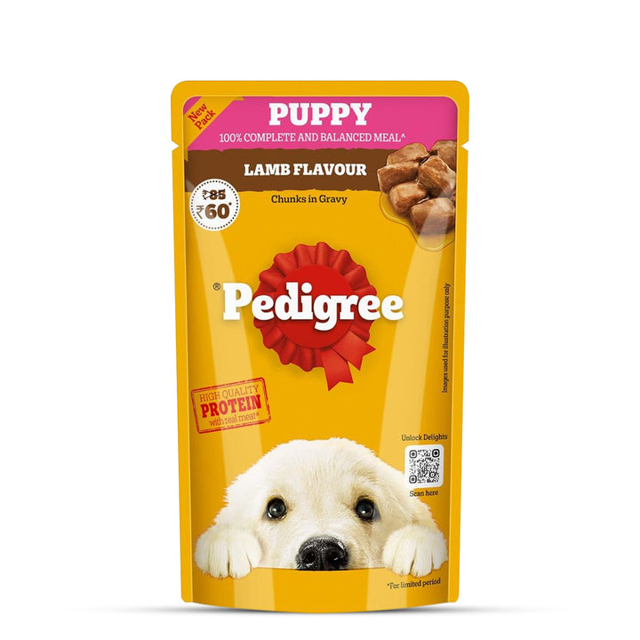Pedigree Lamb Flavour Chunks in Gravy Puppy Wet Dog Food - 130g