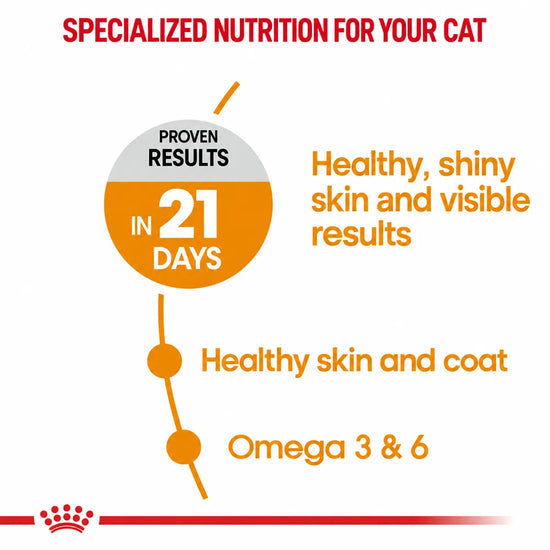 Royal Canin hair and skin care cat food benefits: healthy skin, coat and omega 3 & 6 from Zigly