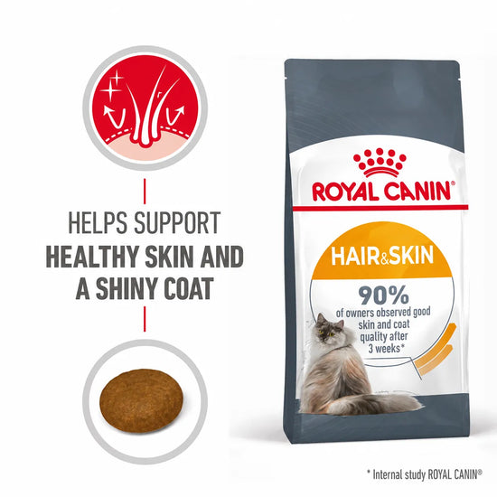 Royal Canin Hair & Skin Care adult dry cat food for healthy skin and coat, available at zigly