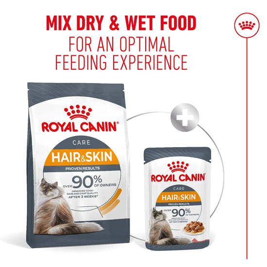 Royal Canin Hair & Skin Care dry and wet cat food for an optimal feeding experience at Zigly