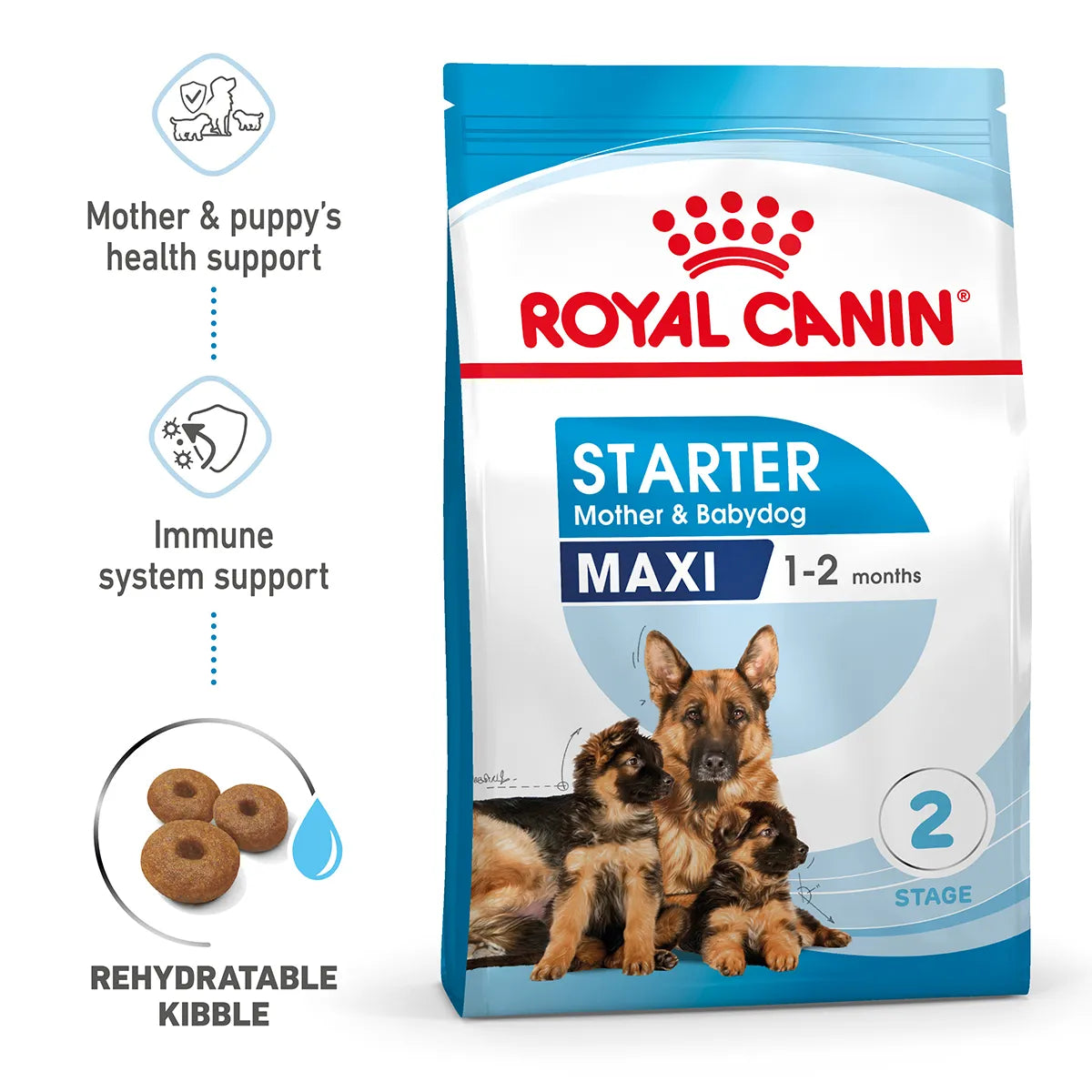 Royal Canin Maxi Starter Mother & Babydog puppy food bag with rehydratable kibble from zigly