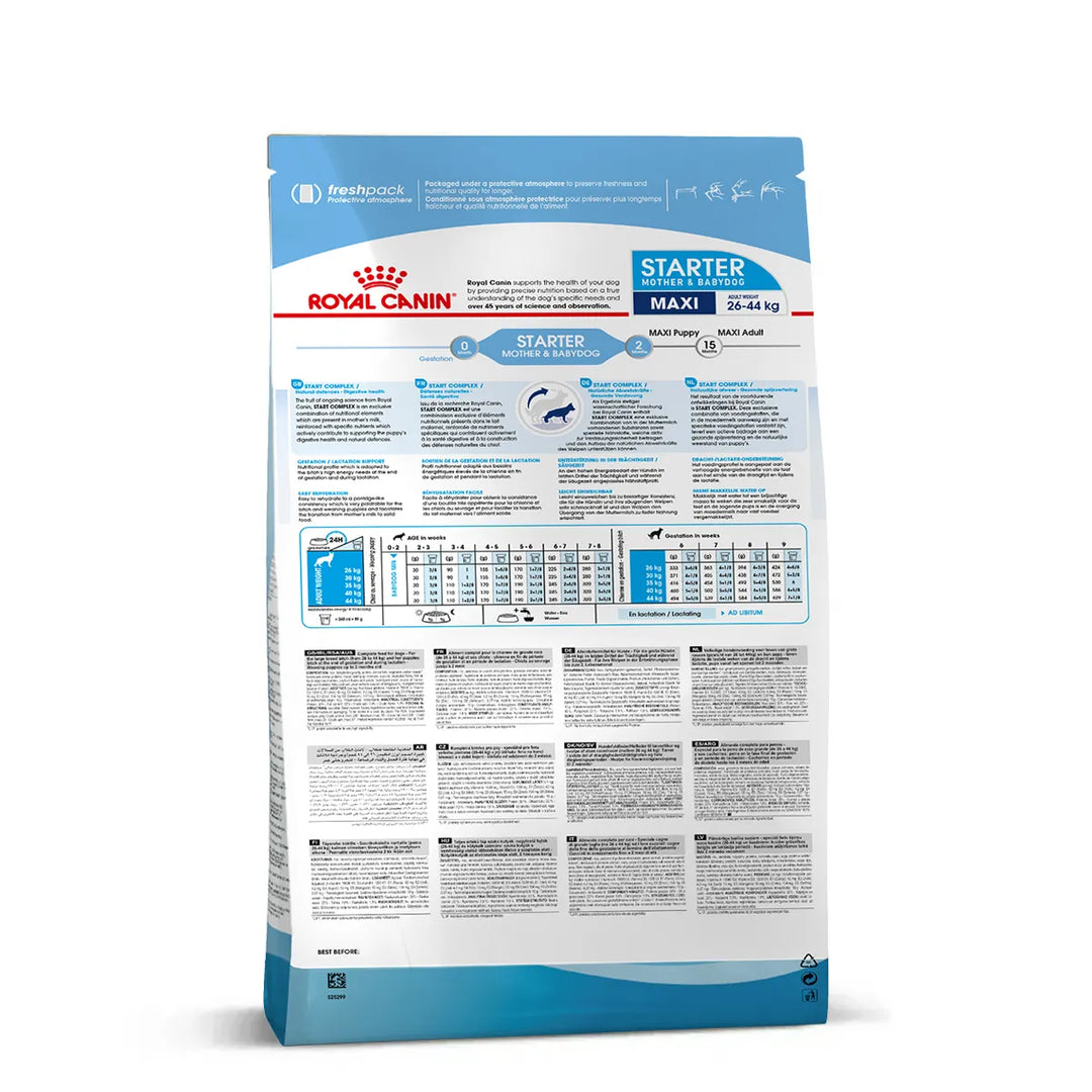 Royal Canin Maxi Starter Mother & Babydog dry dog food packaging available on zigly