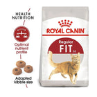 Royal Canin Fit 32 dry cat food packaging and kibble from zigly