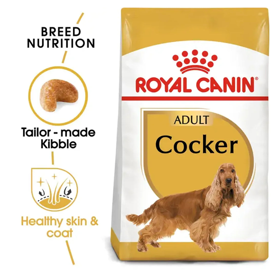 Royal Canin Cocker Adult dry dog food for healthy skin and coat available at Zigly