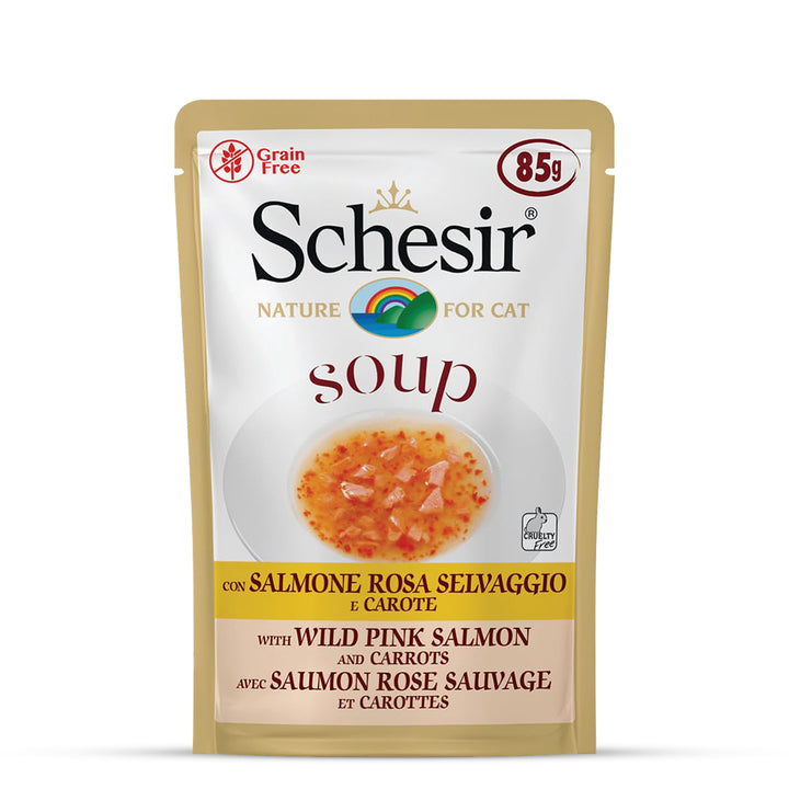Schesir Pink Salmon & Carrot Soup Pouch Wet Cat Food - All Breed Adult - 85g