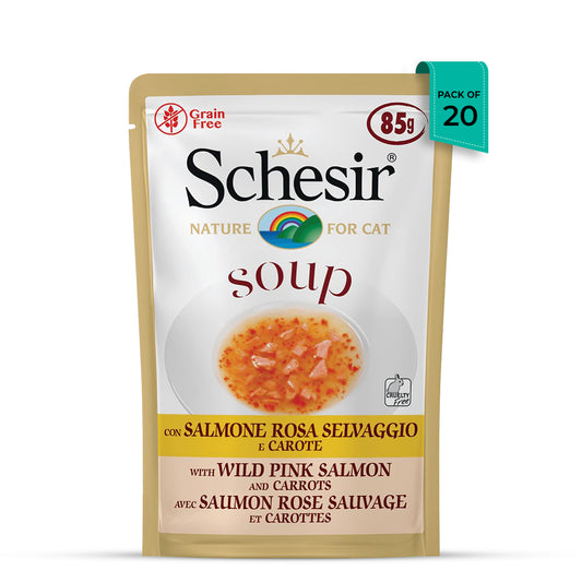 Schesir Pink Salmon & Carrot Soup Pouch Wet Cat Food - All Breed Adult - 85g