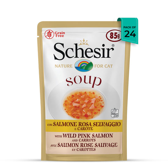 Schesir Pink Salmon & Carrot Soup Pouch Wet Cat Food - All Breed Adult - 85g