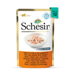 Schesir adult cat food pouch with tuna, chicken, shrimps in jelly, pack of 12, zigly