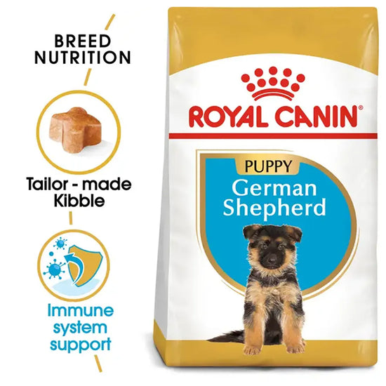 Royal Canin German Shepherd Puppy dry dog food packaging with zigly