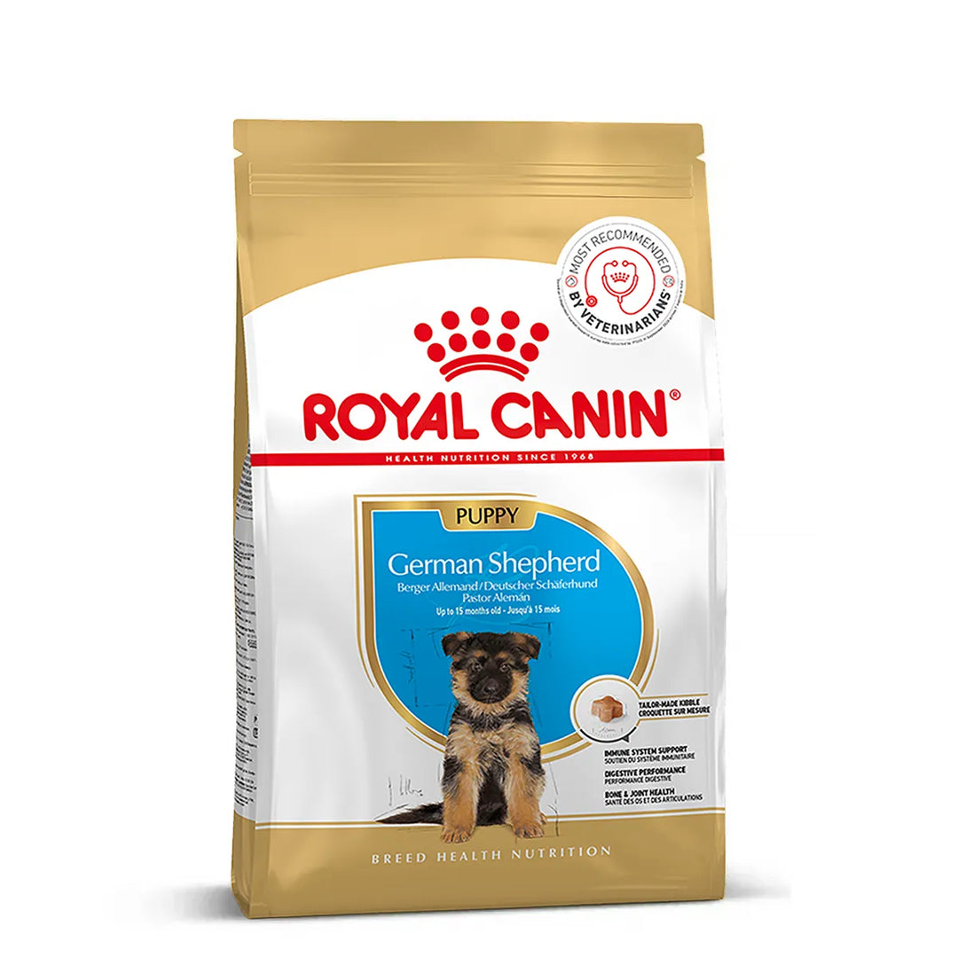 Royal Canin German Shepherd Puppy Dry Dog Food packaging available at zigly