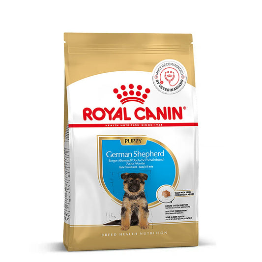 Royal Canin German Shepherd Puppy Dry Dog Food packaging available at zigly