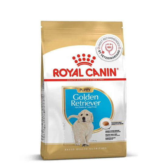 Royal Canin Golden Retriever Puppy dry dog food packaging available at zigly