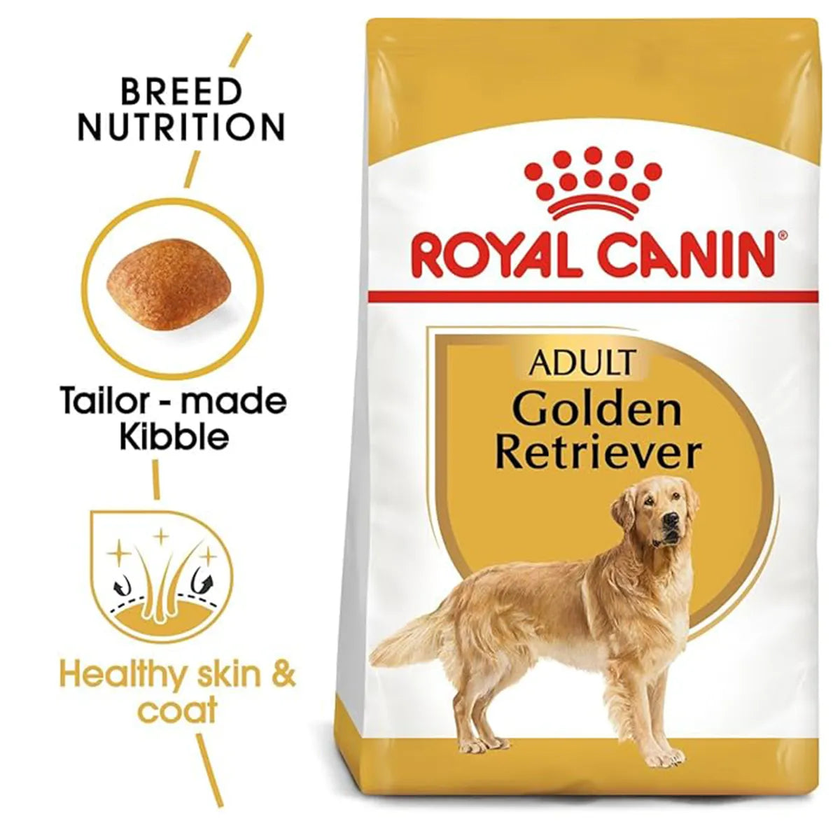 Royal Canin Golden Retriever Adult dry dog food packaging with zigly